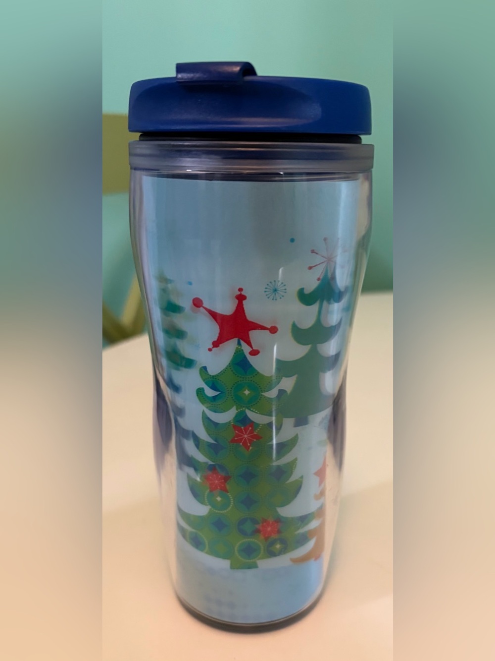 Starbucks Blue Holiday Tree Travel Tumbler 16 ounce